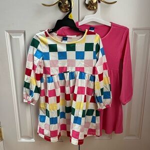 Old Navy 3T dresses, set of two: multicolor checks & pink ribbed, barely worn.